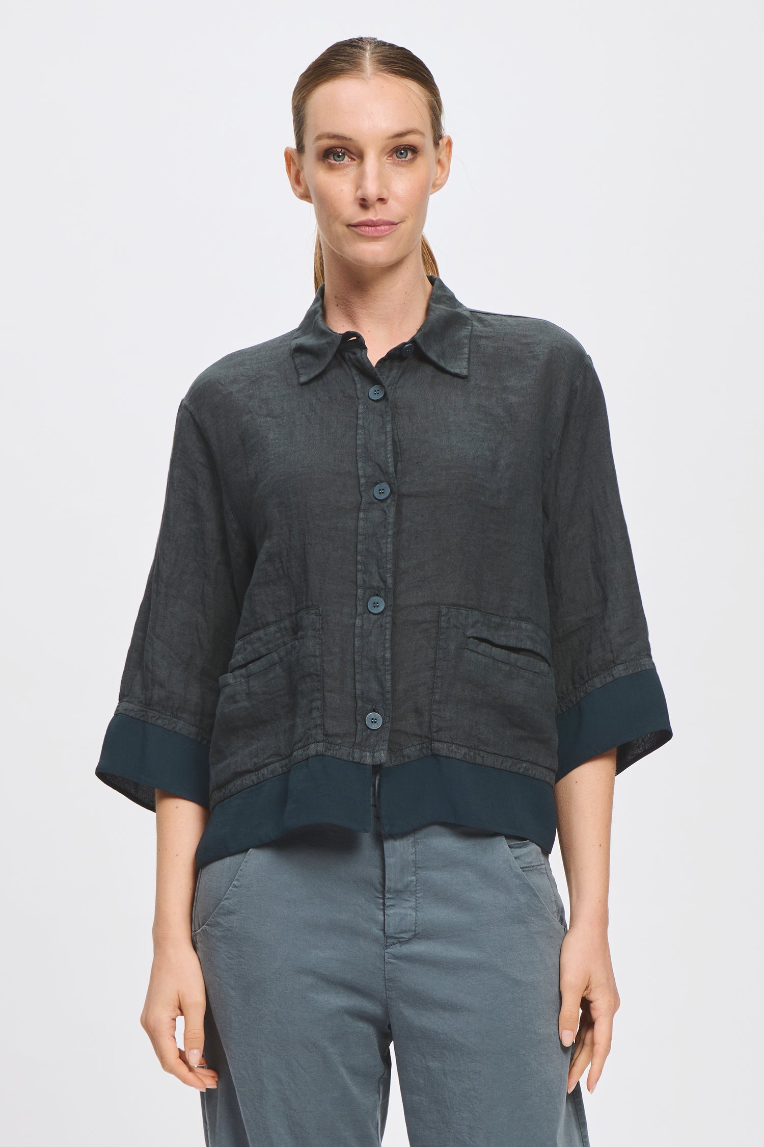 Georgette Trim 3/4 Linen Shirt