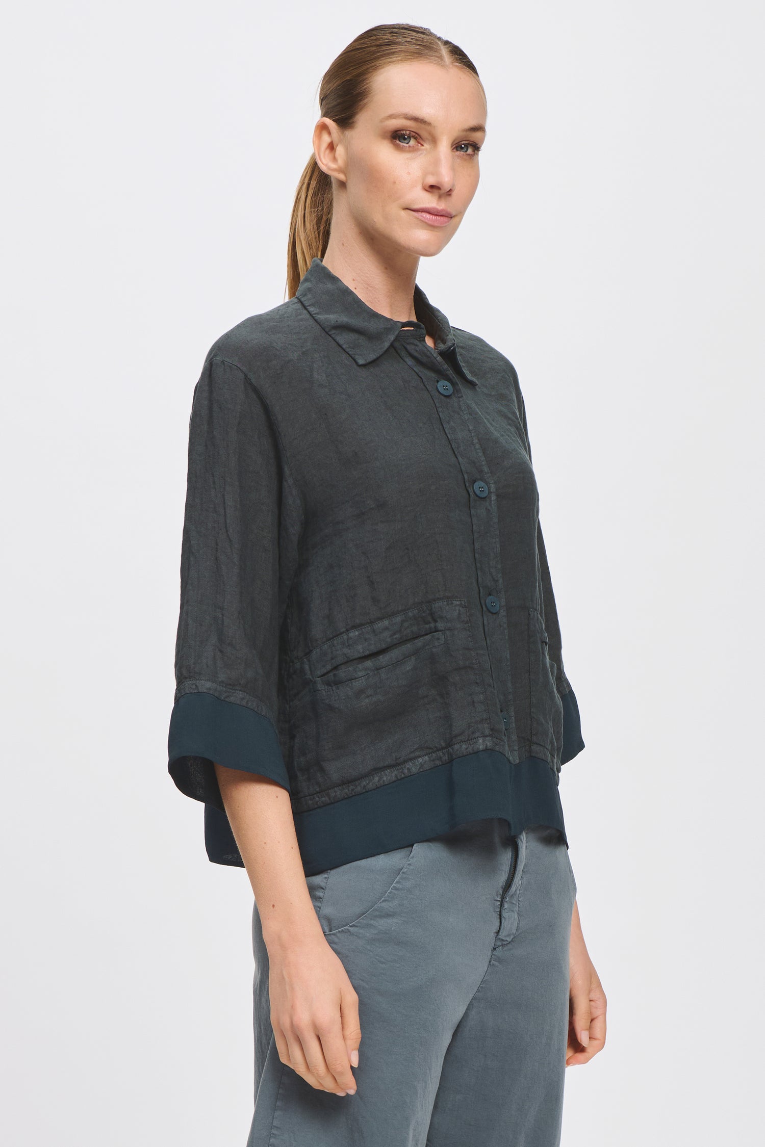 Georgette Trim 3/4 Linen Shirt