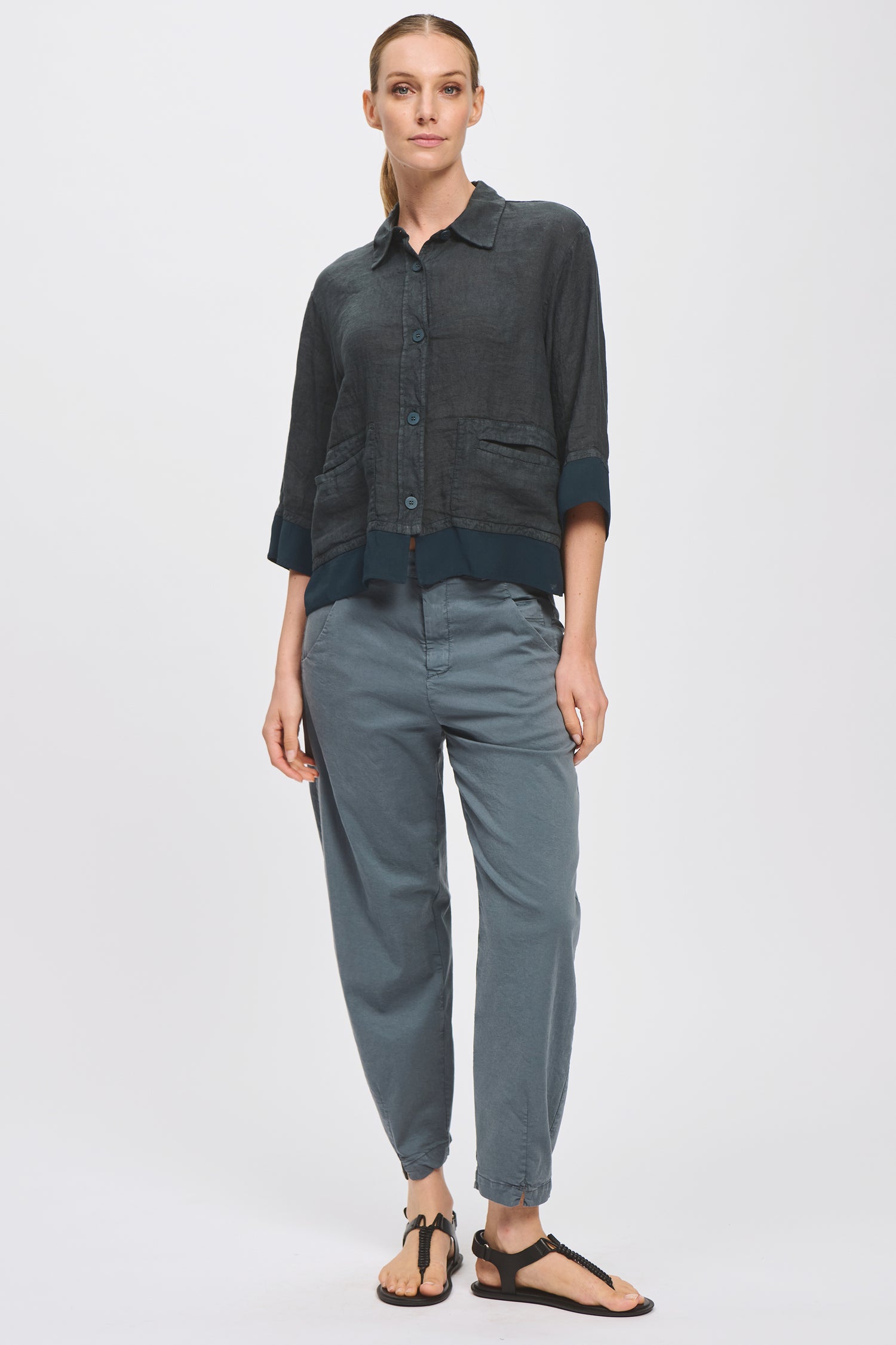 Georgette Trim 3/4 Linen Shirt