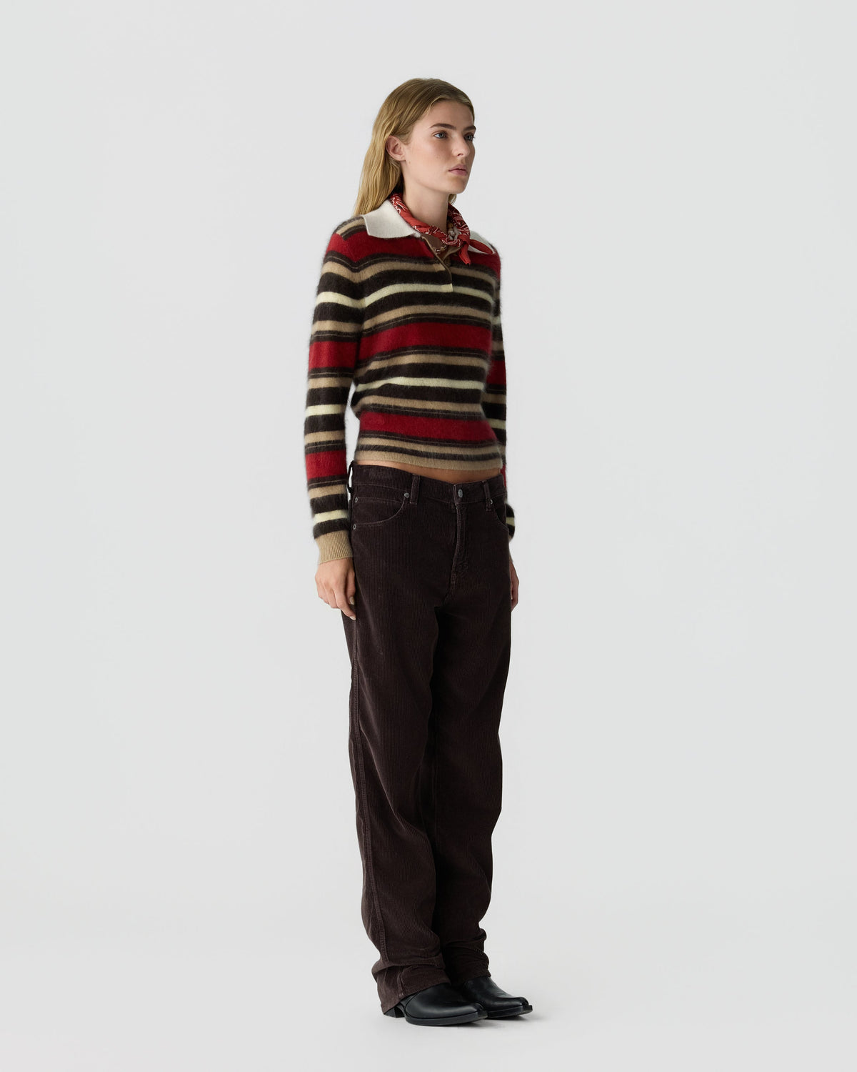 Guest In Residence Grizzly Cropped Rugby in Carmine Combo side view