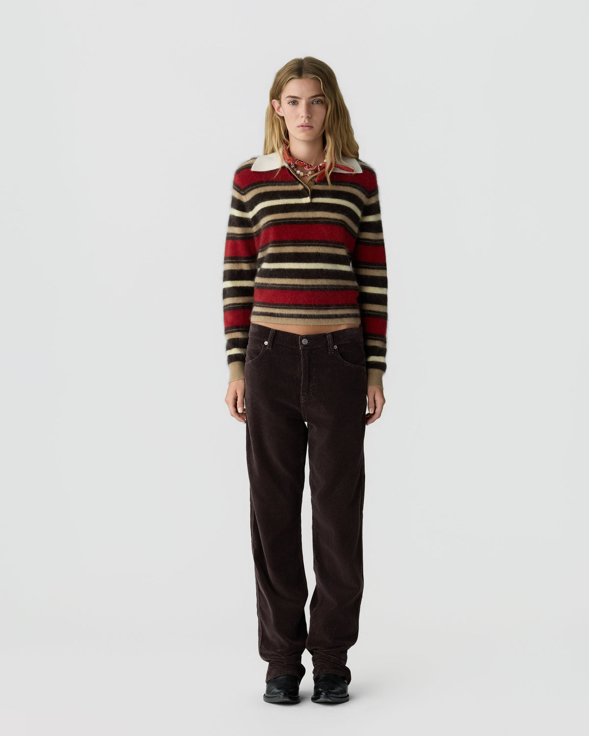 Guest In Residence Grizzly Cropped Rugby in Carmine Combo full length