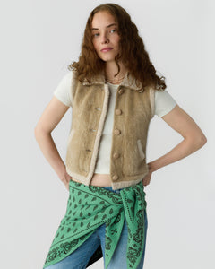 Guest In Residence Grizzly Wrangler Vest in Camel close up