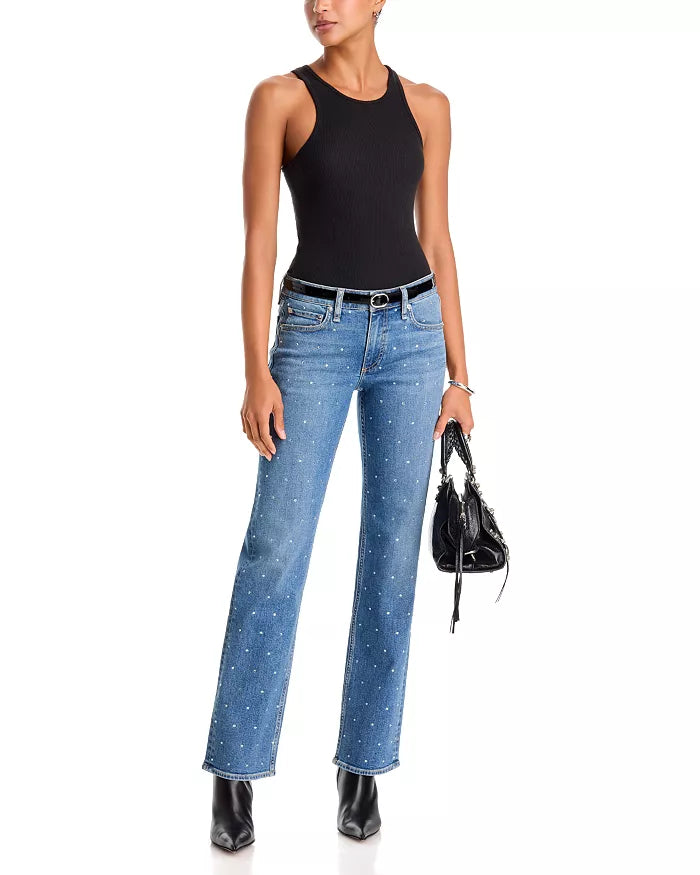 Harlow Mid Rise Embellished Slim Straight Jeans
