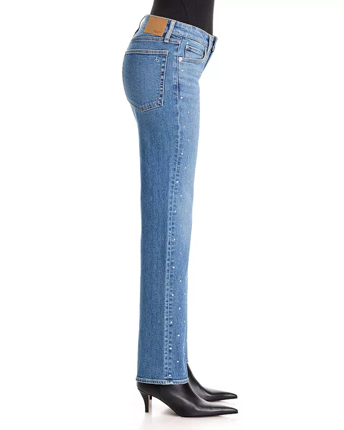 Harlow Mid Rise Embellished Slim Straight Jeans