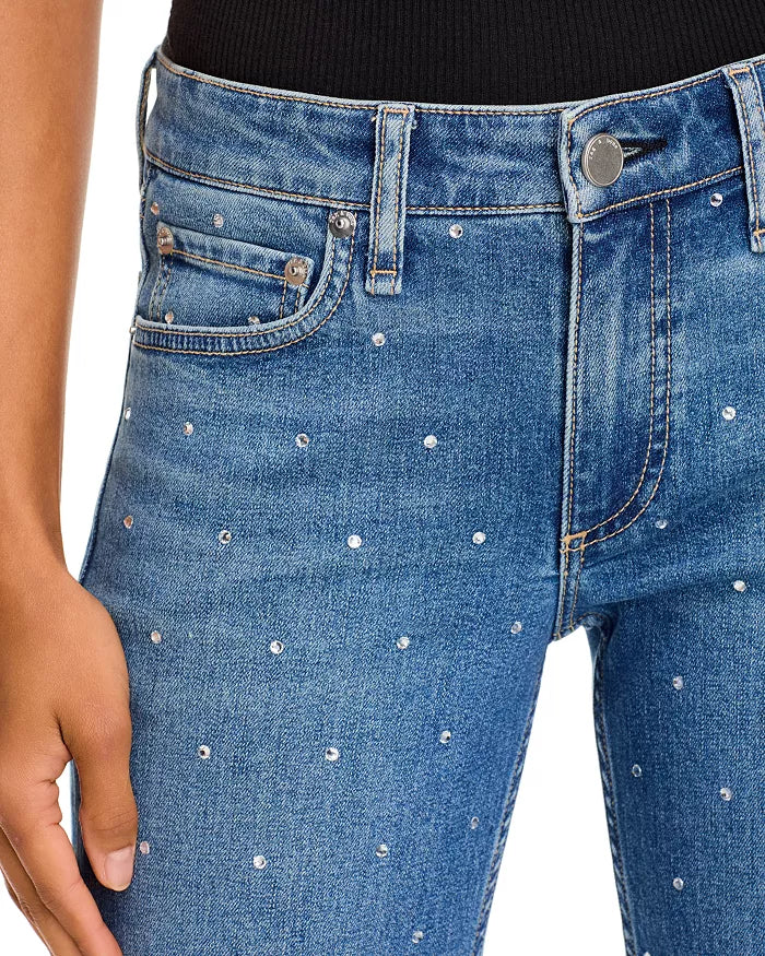 Harlow Mid Rise Embellished Slim Straight Jeans