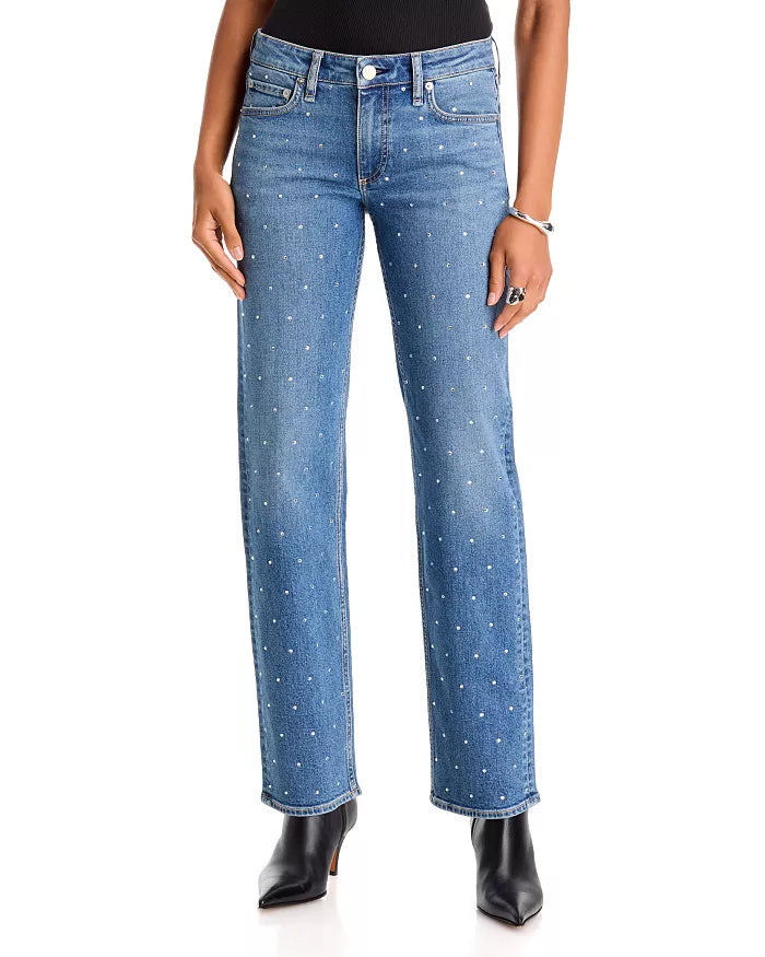 Harlow Mid Rise Embellished Slim Straight Jeans