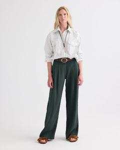 TWP Highway Man Shirt in Mixed Hairline Cotton Stripe, White / Green