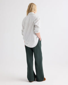TWP Highway Man Shirt in Mixed Hairline Cotton Stripe, White / Green