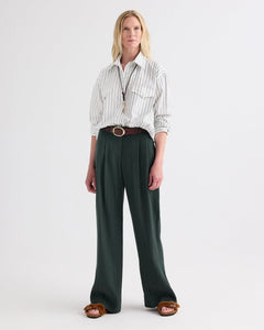 TWP Highway Man Shirt in Mixed Hairline Cotton Stripe, White / Green
