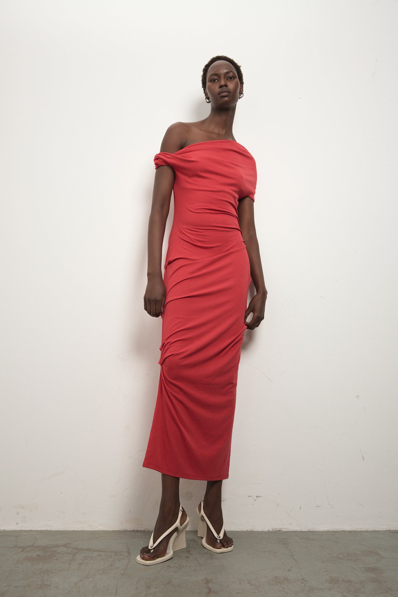 Elemental Ida One-Shoulder Black Cupro Rib Dress