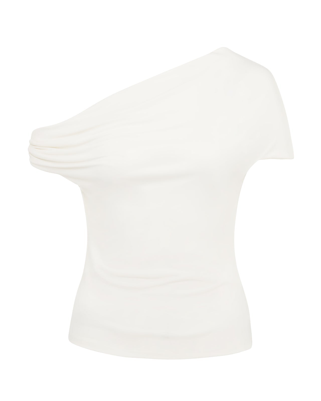 Ida Top One-Shoulder Fitted Cupro Rib Top | Ivory