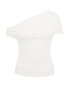 Ida Top One-Shoulder Fitted Cupro Rib Top | Ivory