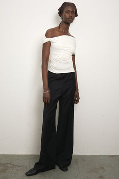 Ida Top One-Shoulder Fitted Cupro Rib Top | Ivory