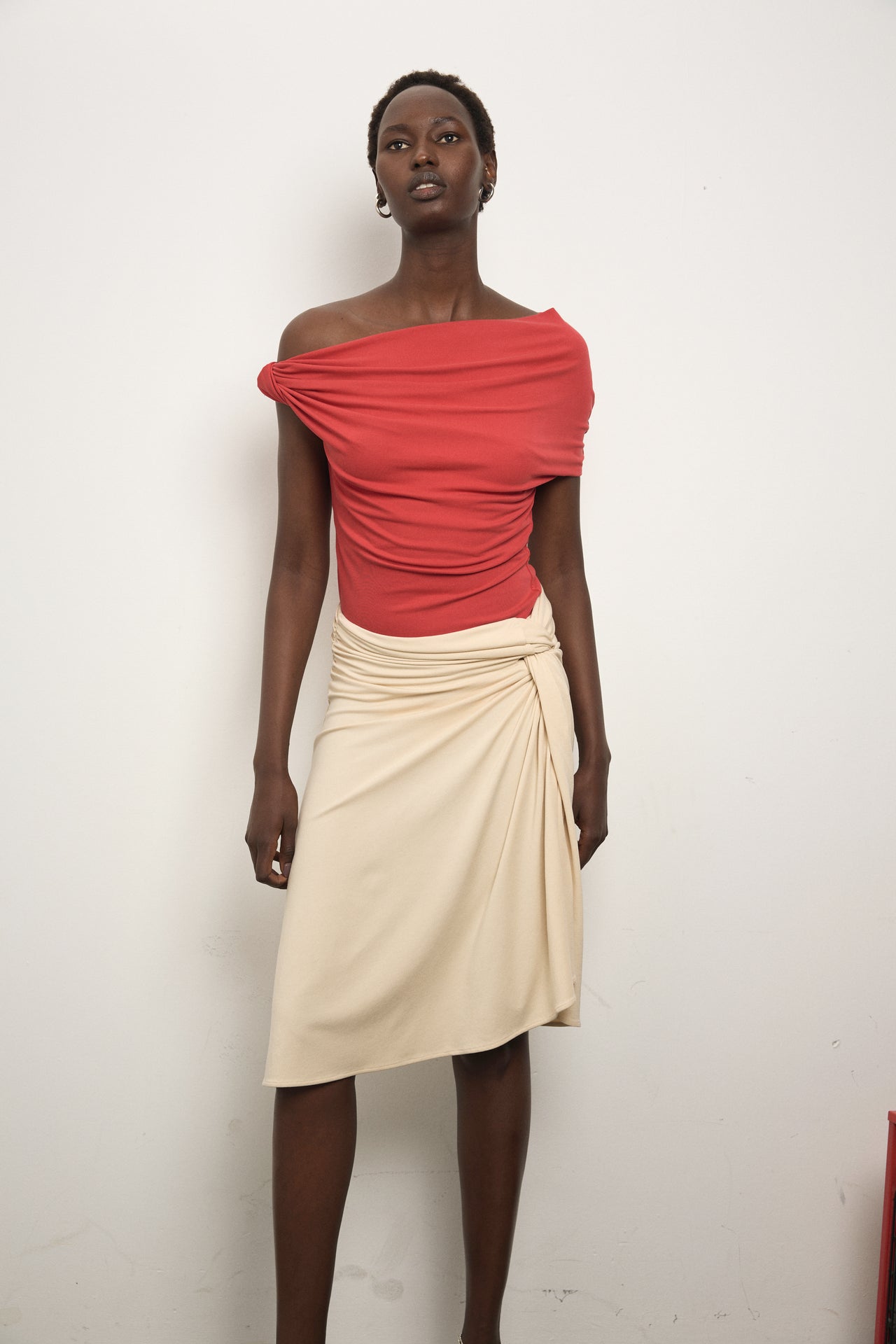 Ida Top One-Shoulder Fitted Cupro Rib Top | Ivory
