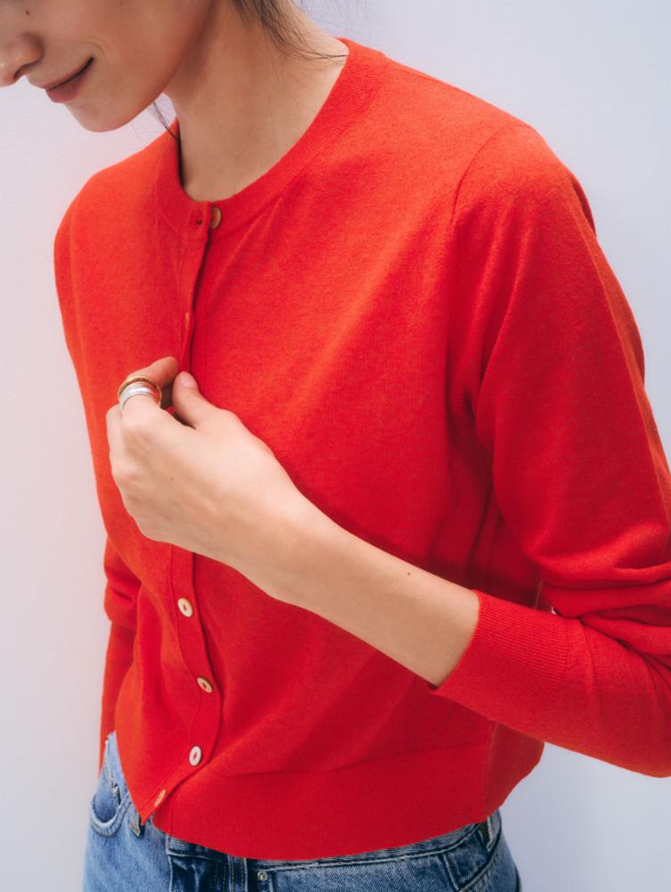 Linen Blend Cardigan in Poppy Rouge