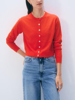 Linen Blend Cardigan in Poppy Rouge