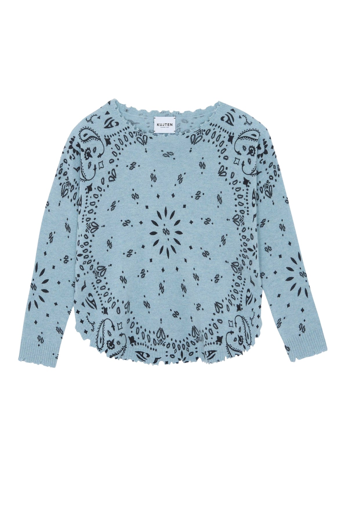 Kujten Mela Bandana cashmere sweater, blue colorway - packshot