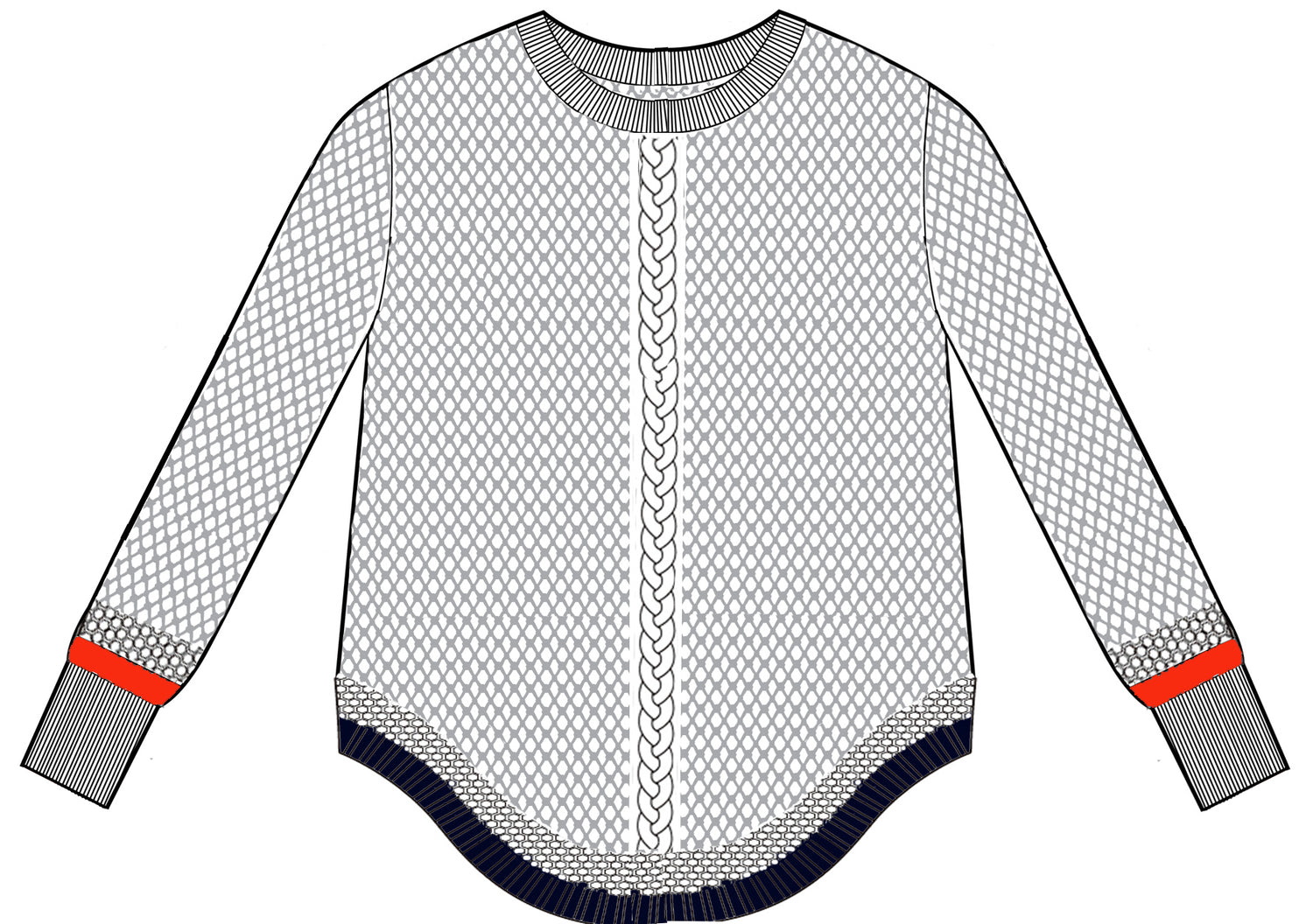Mesh Shirttail Crew W/ Braid Cable Detail