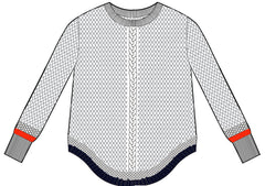 Mesh Shirttail Crew W/ Braid Cable Detail