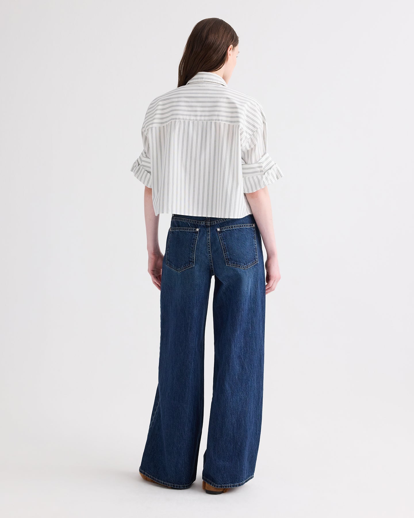 TWP Next Ex Shirt in Mixed Hairline Stripe, White / Green