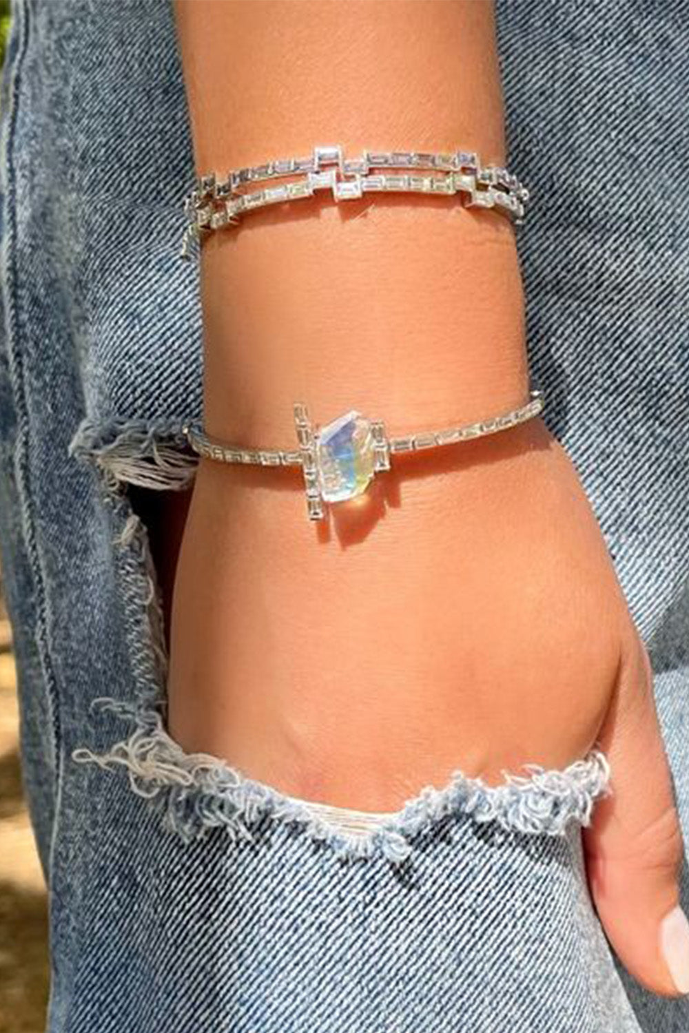 Offset Baguette Hinged Bracelet