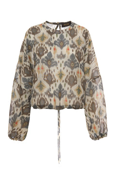 PRINTED RAMIE OVER SHIRT WITH BEADED CORD