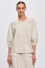 Oversized Cotton Shirt With Front Pleats