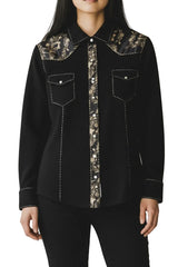 Overstitched Satin and Cashmere Snap Shirt