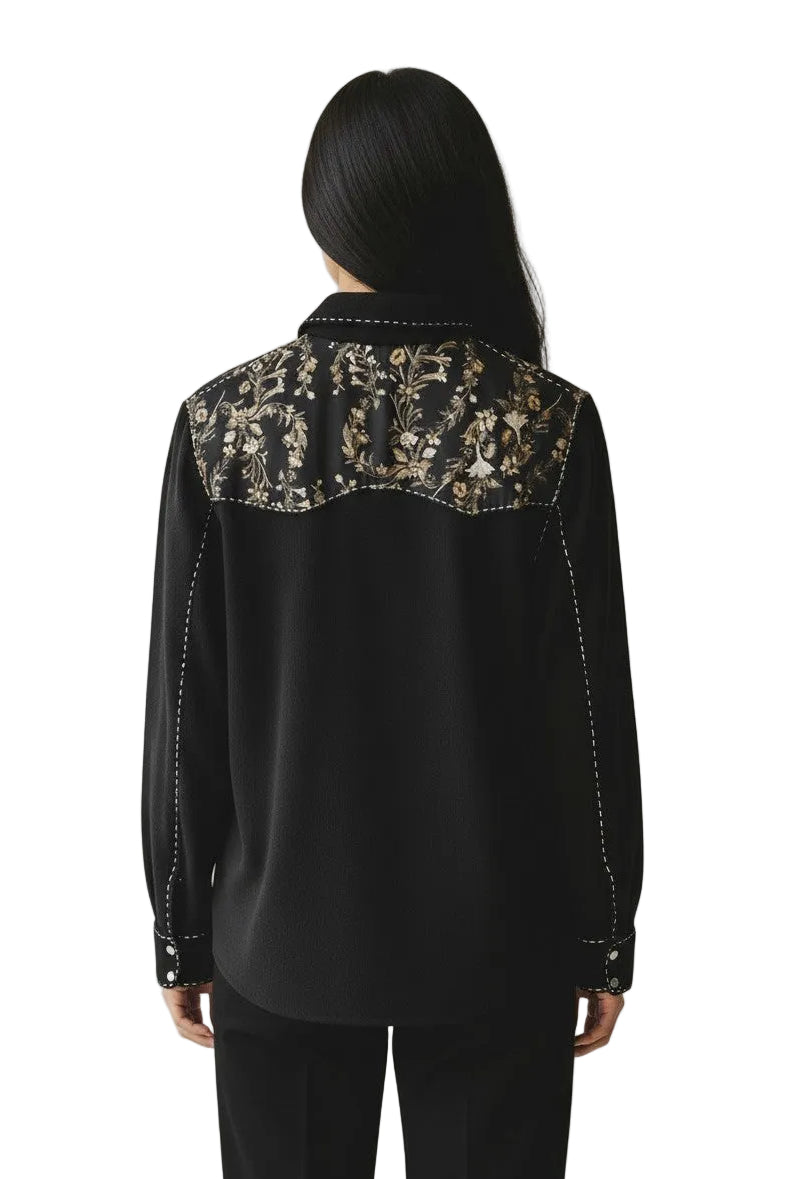 Overstitched Satin and Cashmere Snap Shirt