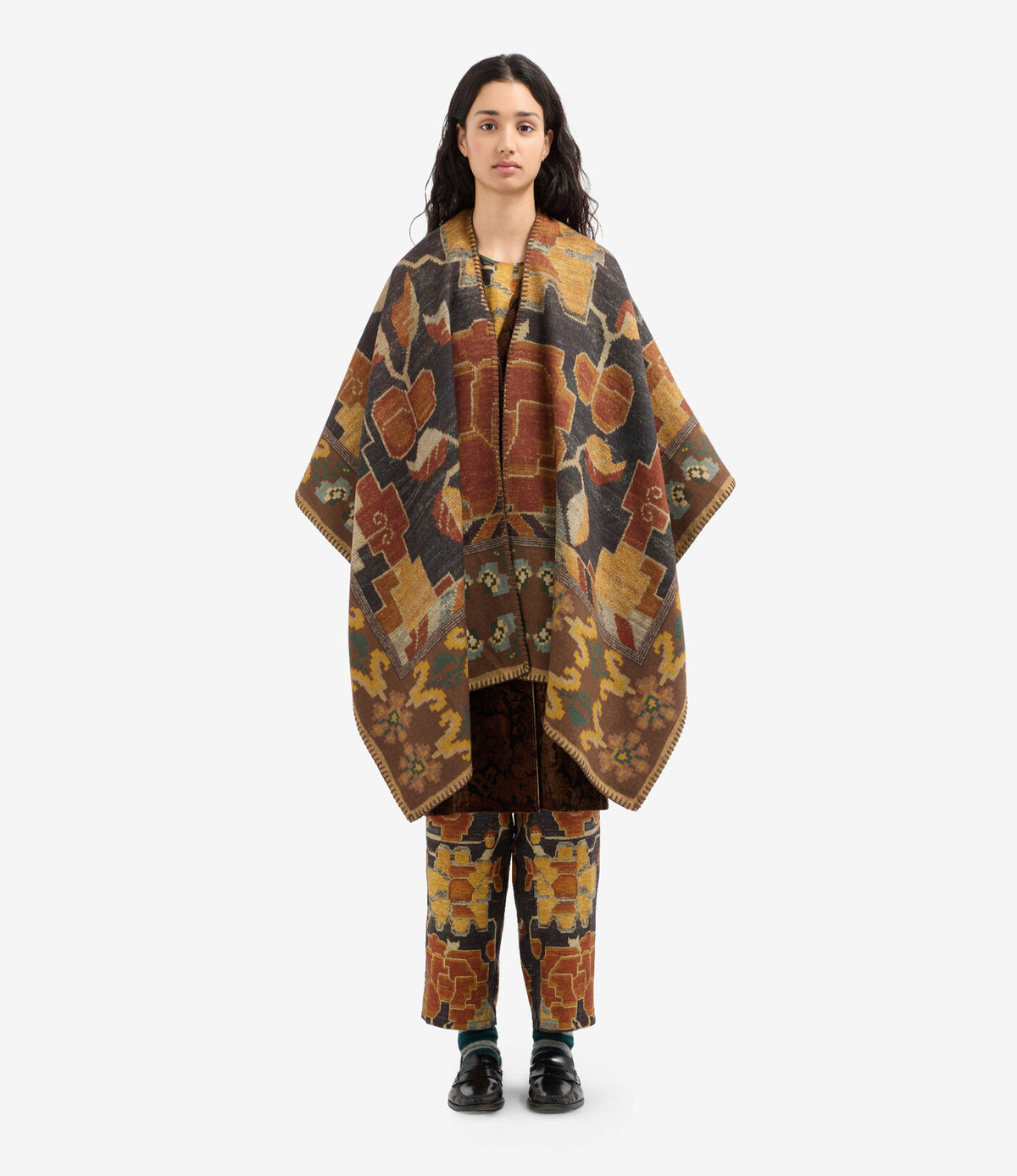 Pancake Wool Poncho Cape