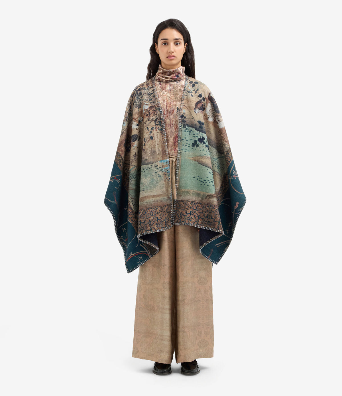 Pancake Wool Poncho Cape