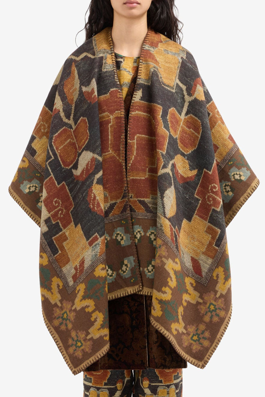 Pancake Wool Poncho Cape