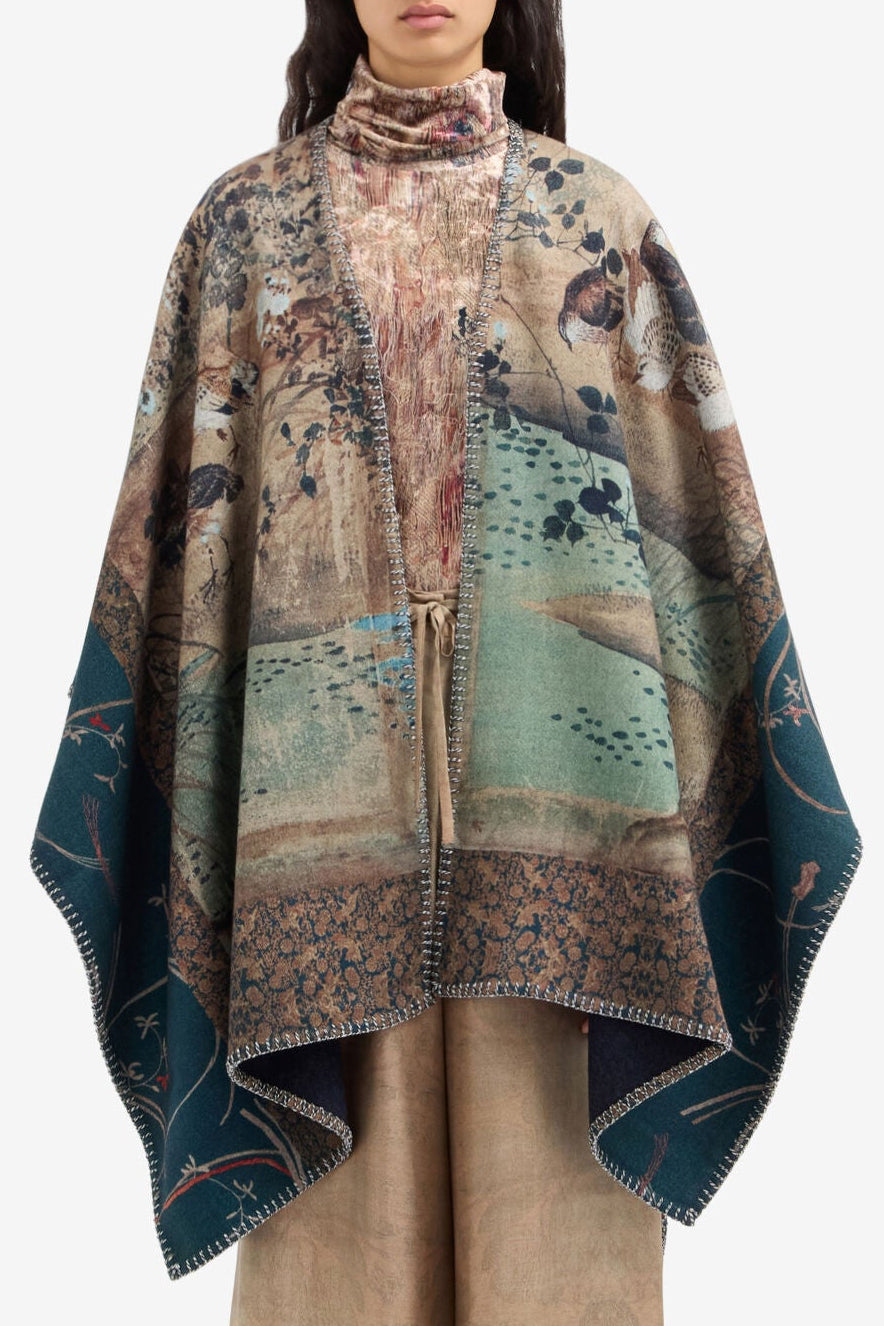 Pancake Wool Poncho Cape
