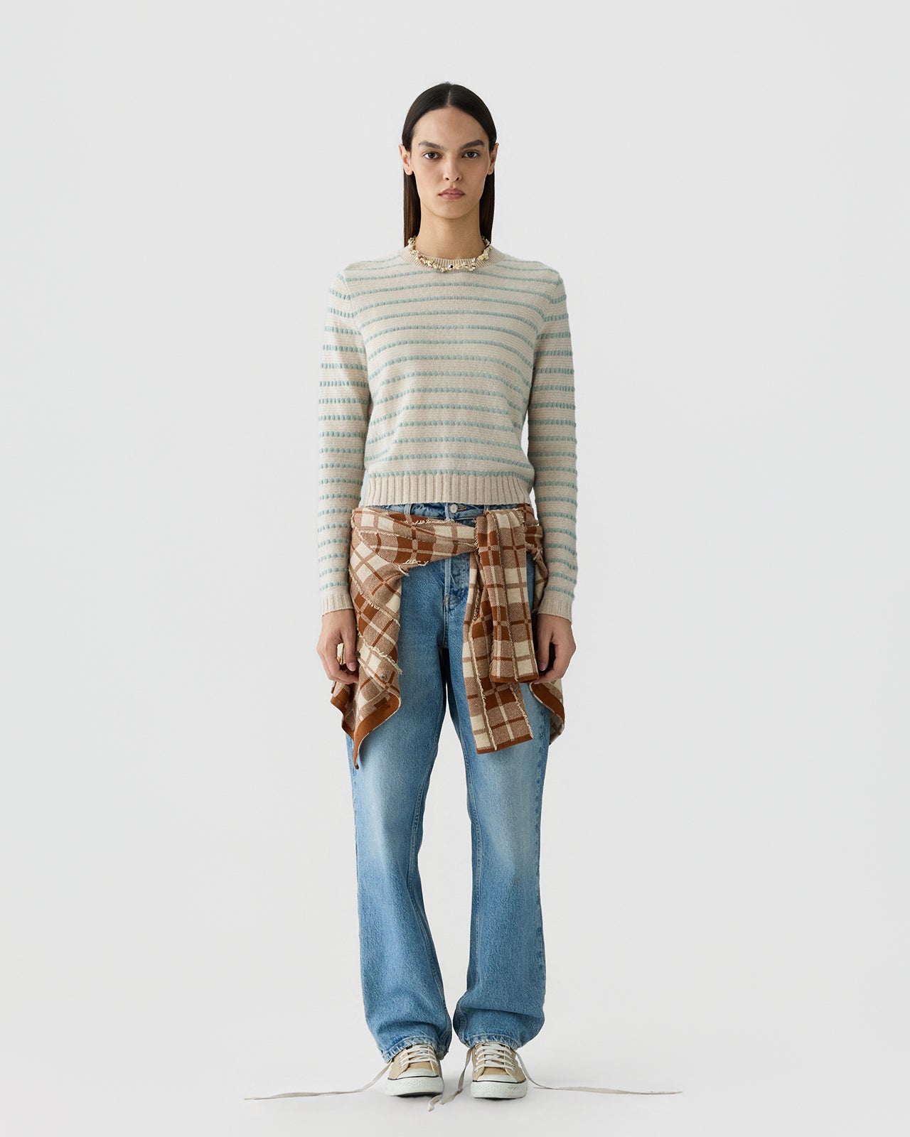 Pebble Stripe Shrunken Crew - Sandstone Combo