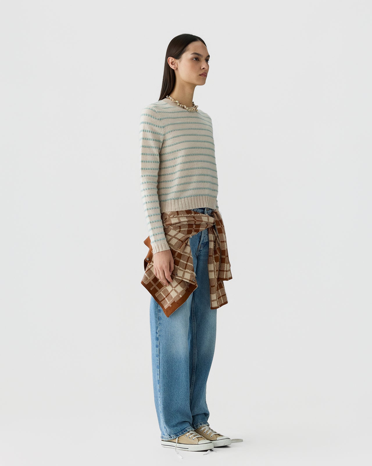 Pebble Stripe Shrunken Crew - Sandstone Combo