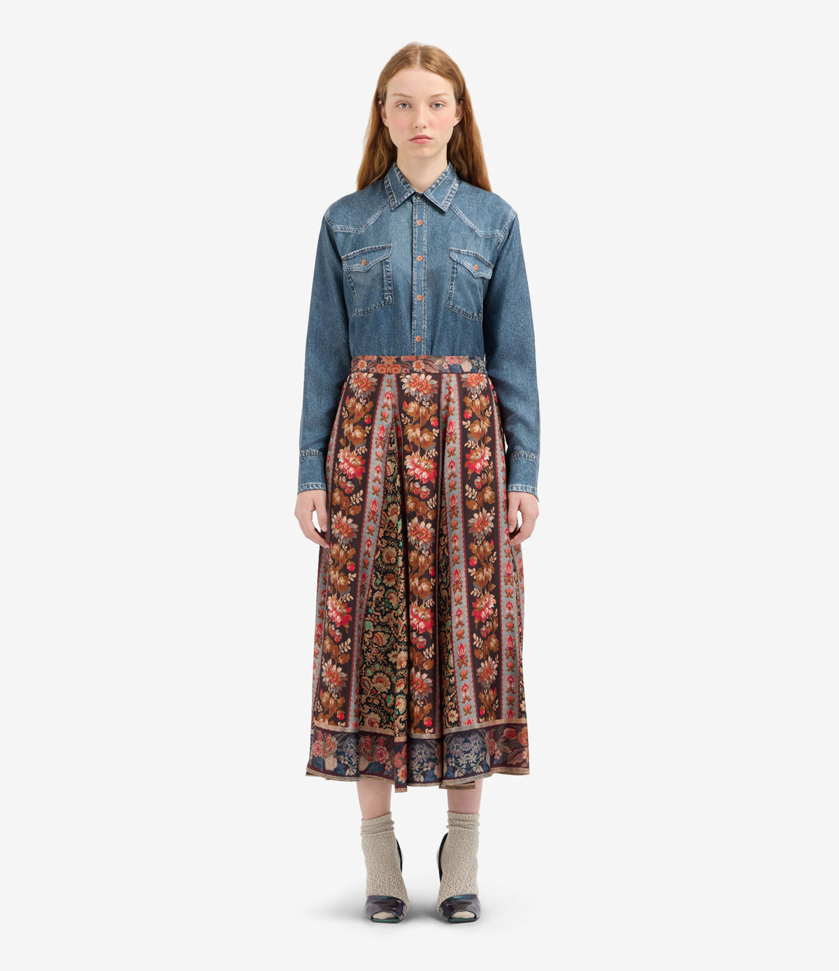 Printed A-Line Silk Skirt