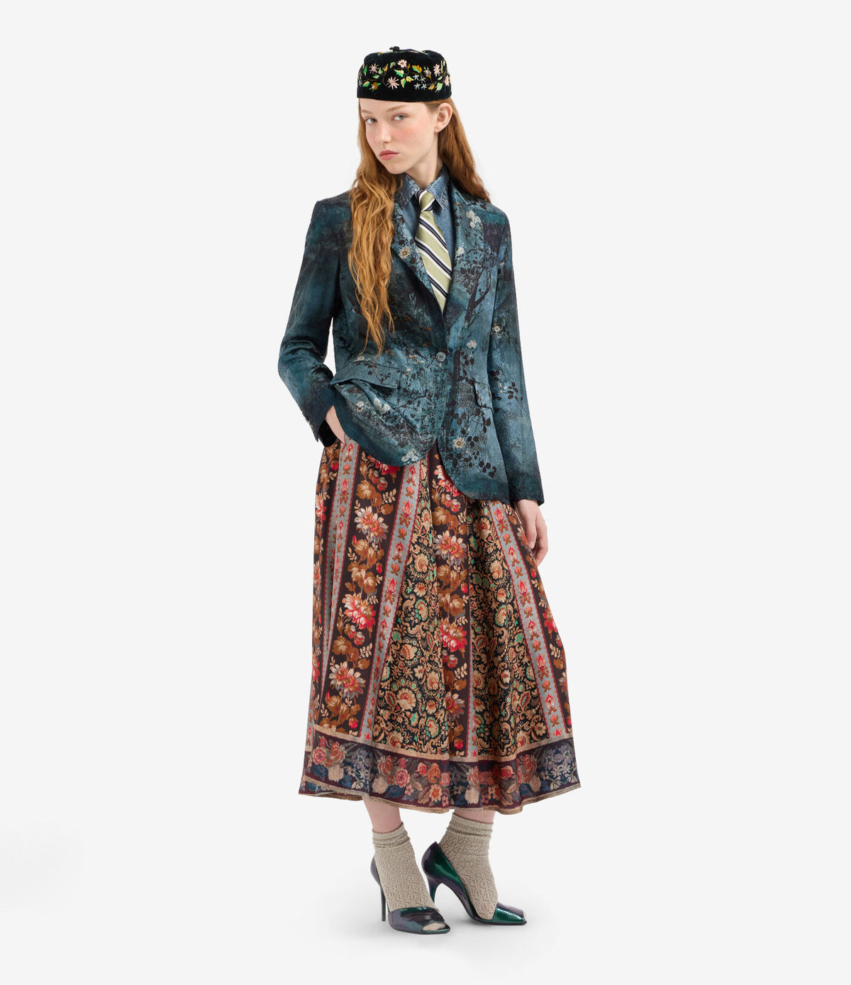 Printed A-Line Silk Skirt