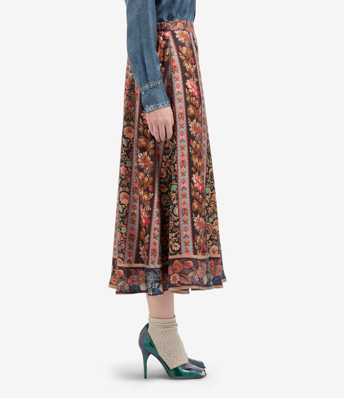 Printed A-Line Silk Skirt