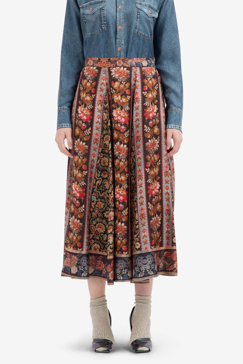Printed A-Line Silk Skirt