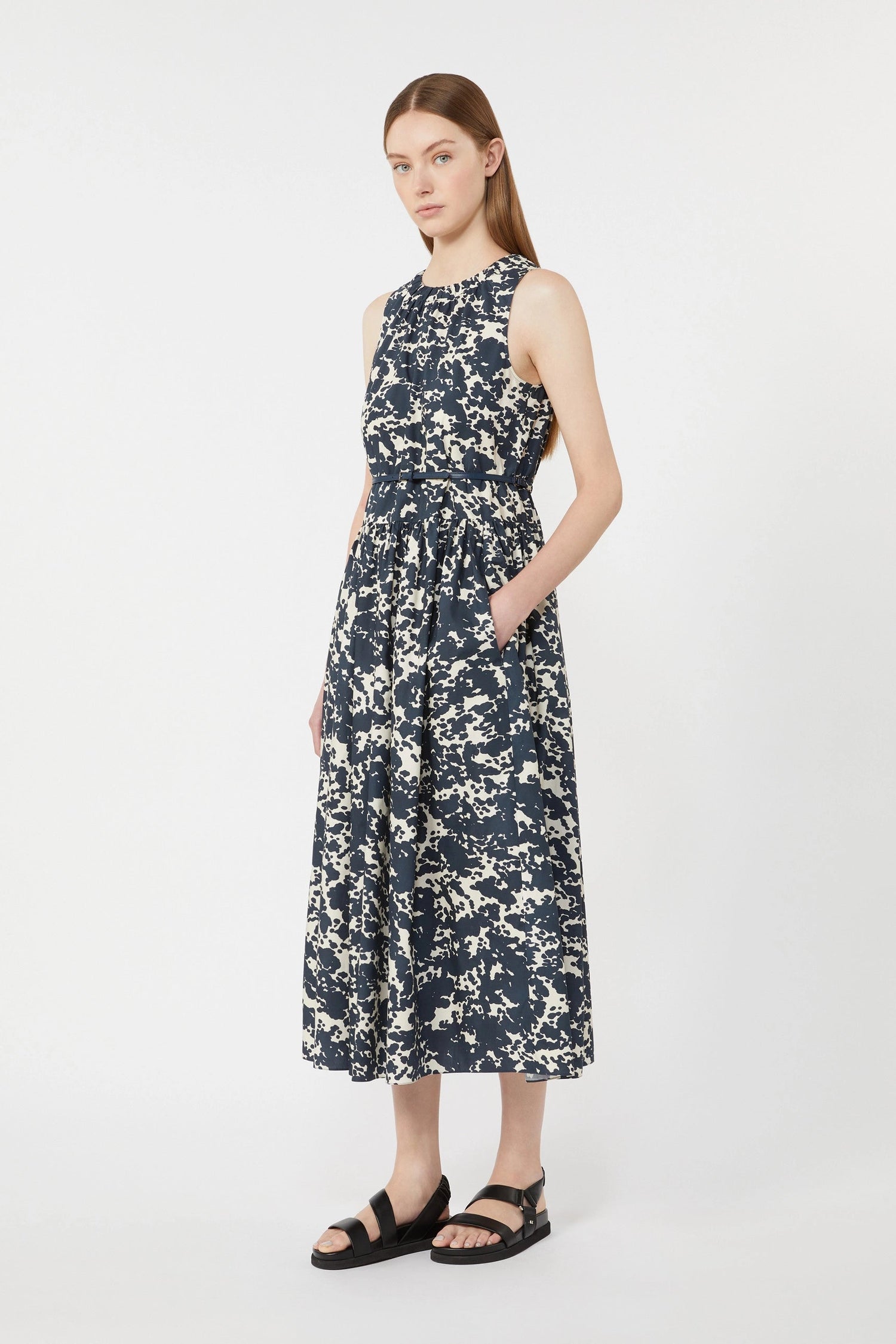 Printed cotton dress with belt