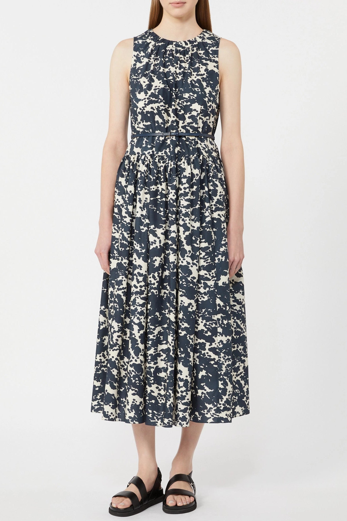 Printed cotton dress with belt