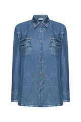 Printed Denim Silk Shirt