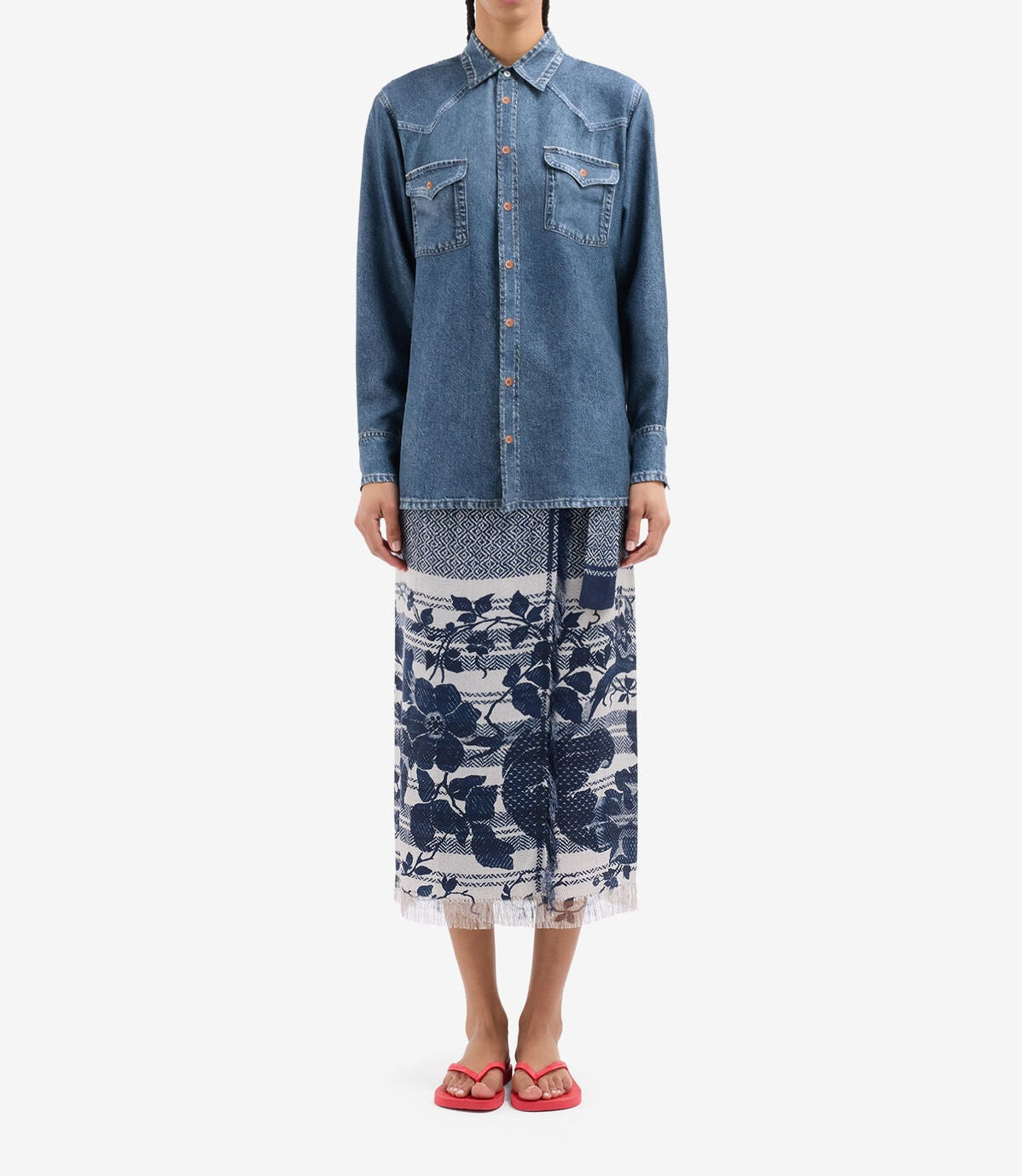 Printed Denim Silk Shirt