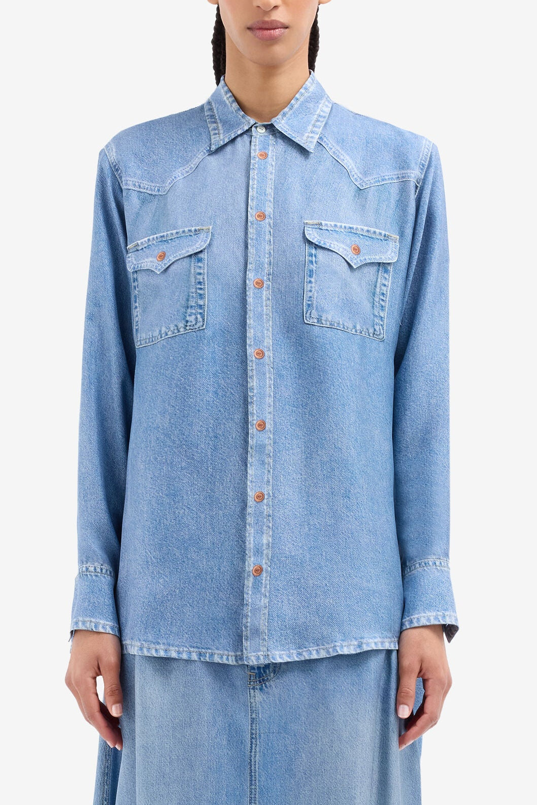 Printed Denim Silk Shirt