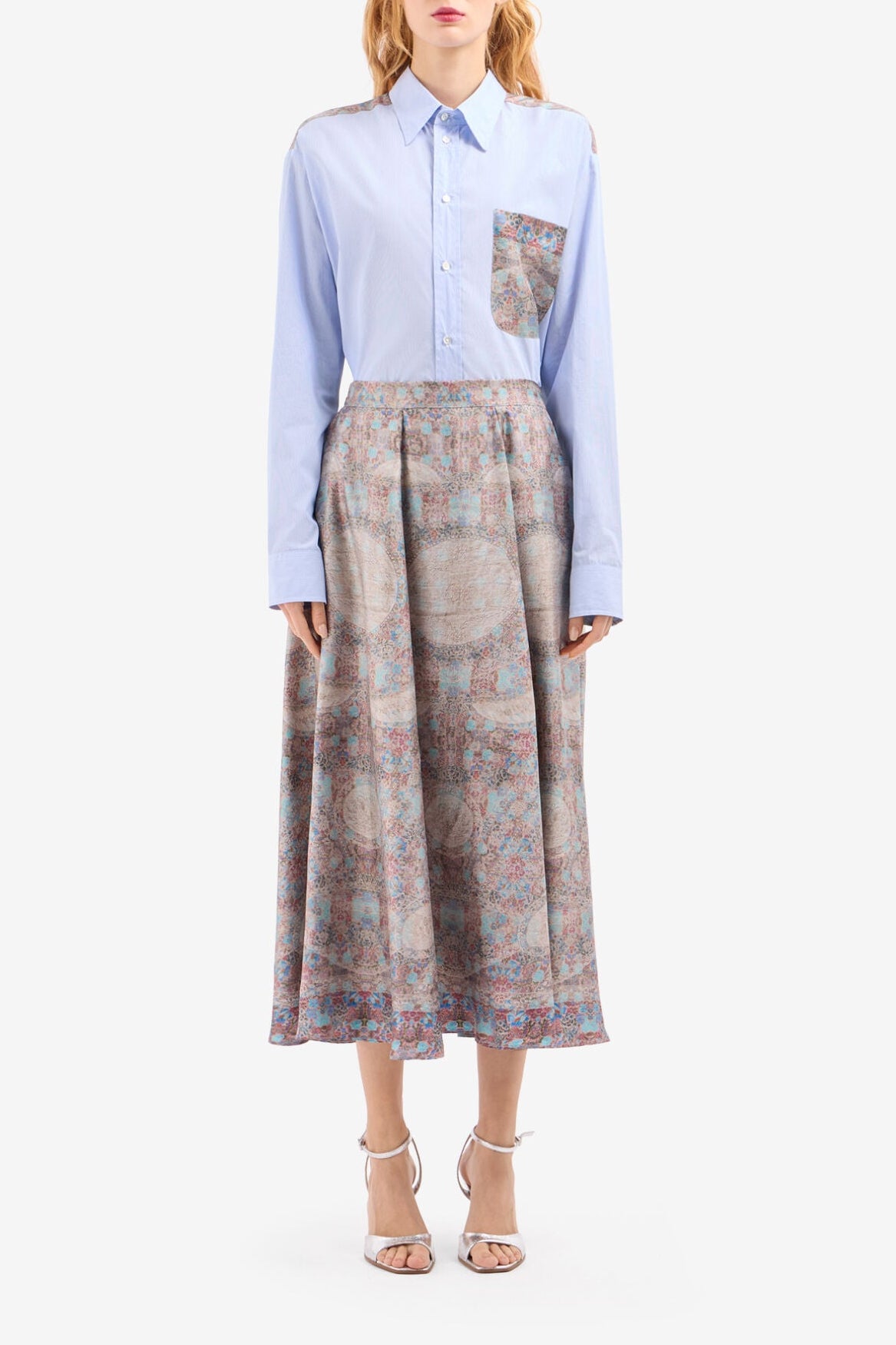 Printed Silk Midi Skirt
