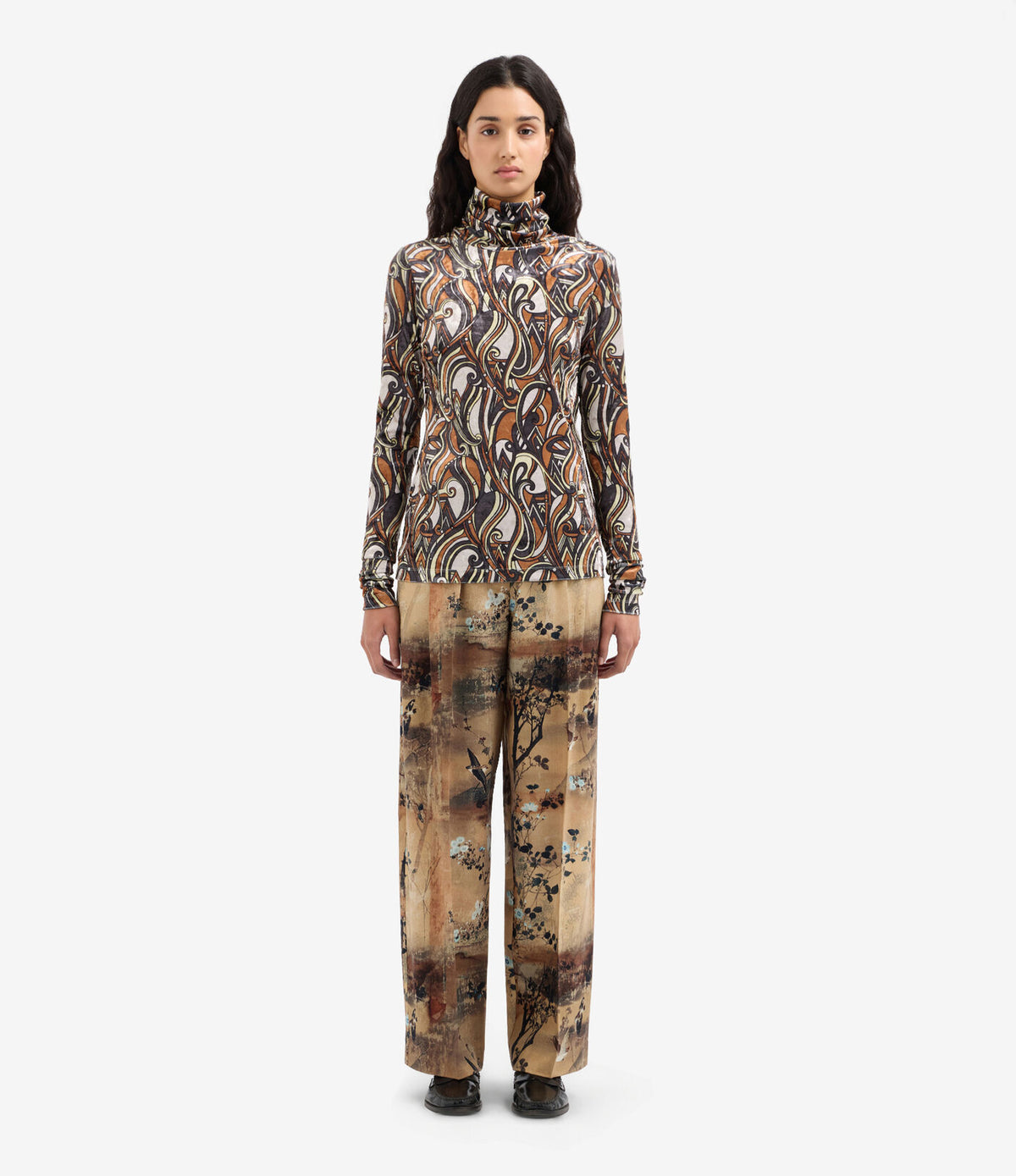 Printed Velvet Turtleneck