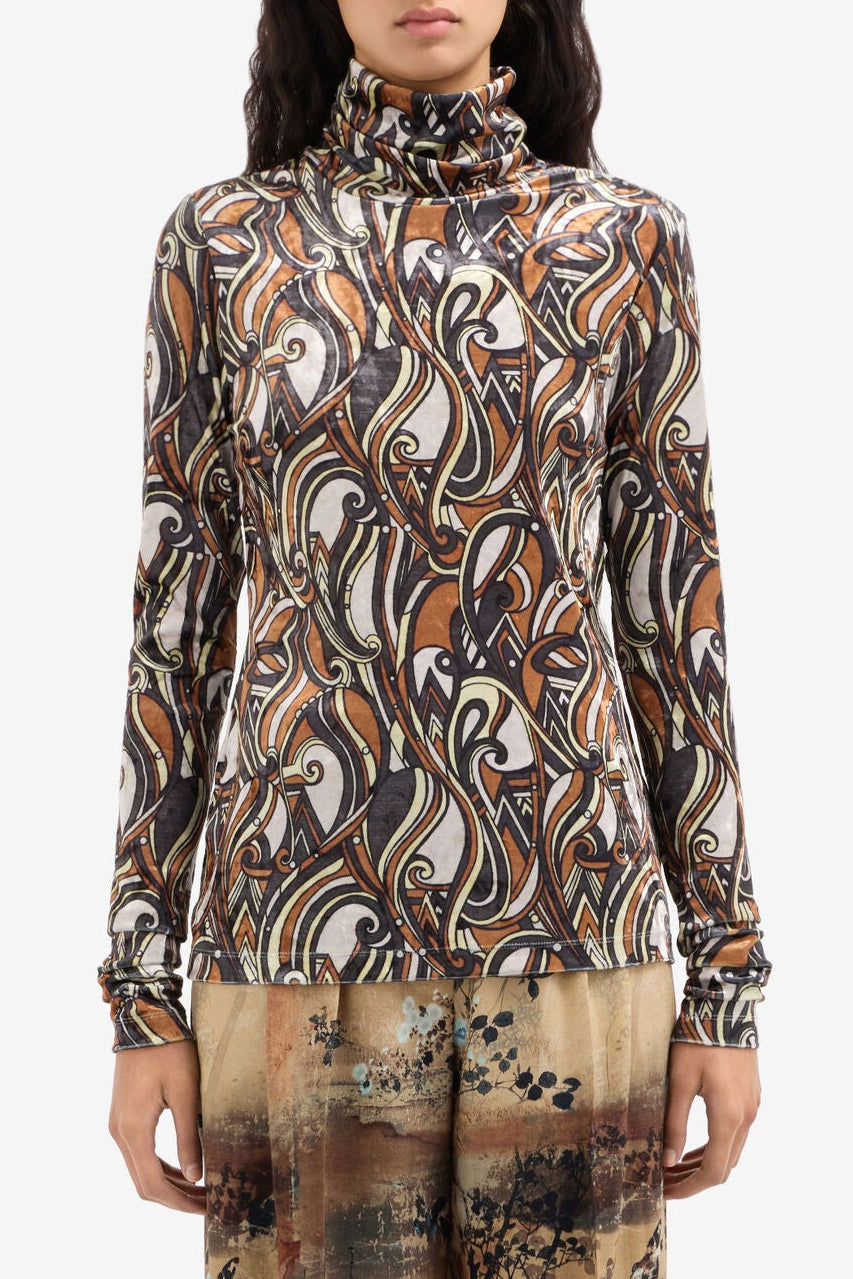 Printed Velvet Turtleneck