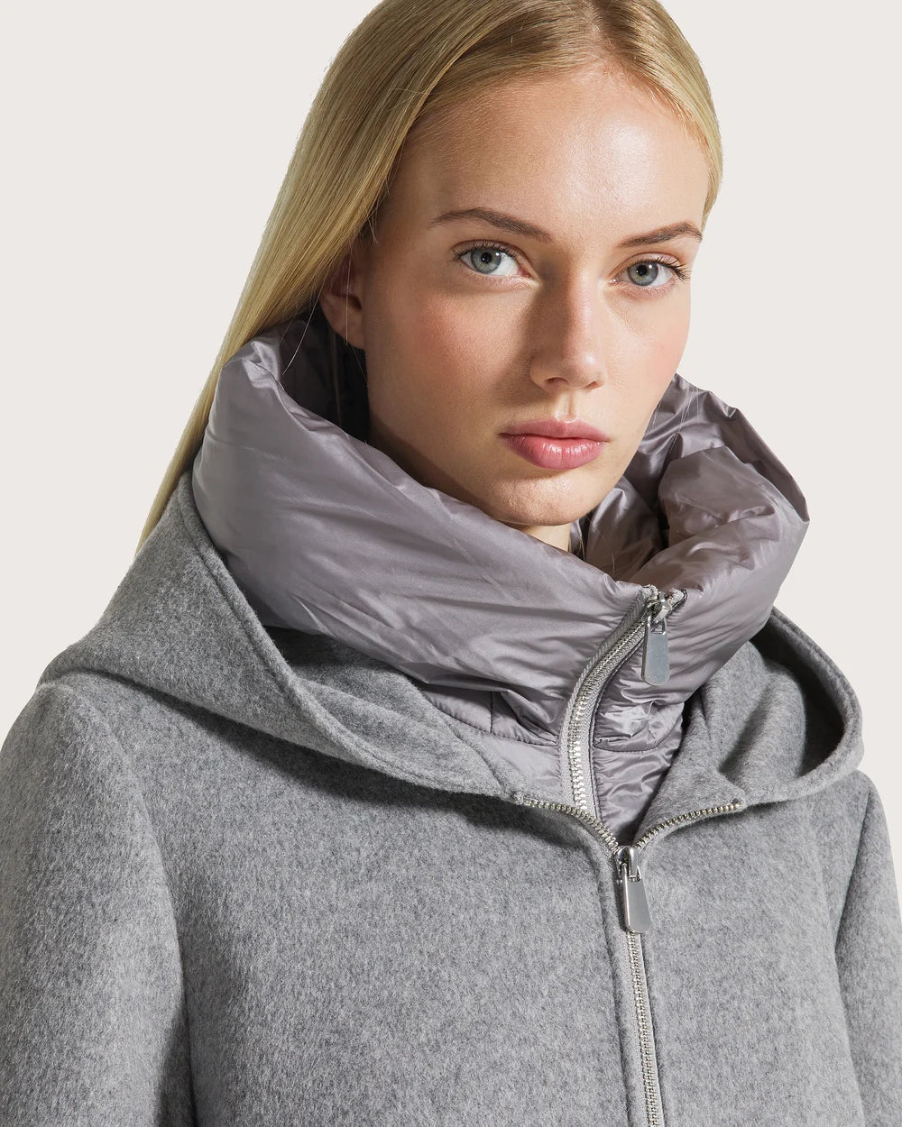 Puffy Zipper Wool Coat