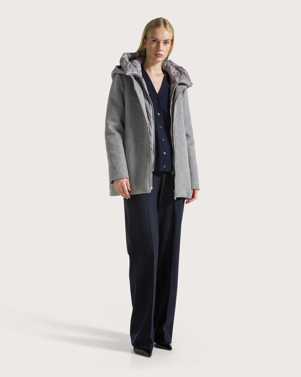 Puffy Zipper Wool Coat