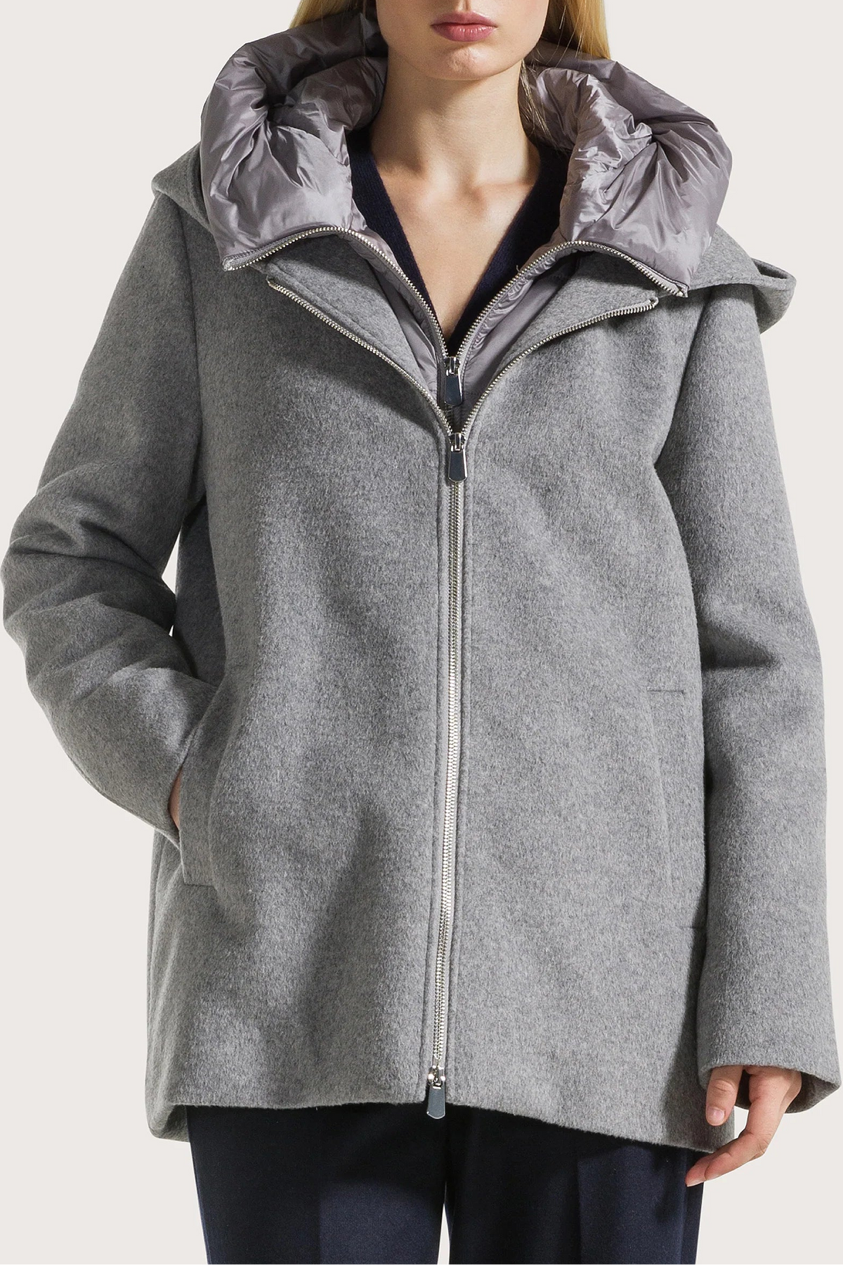Puffy Zipper Wool Coat